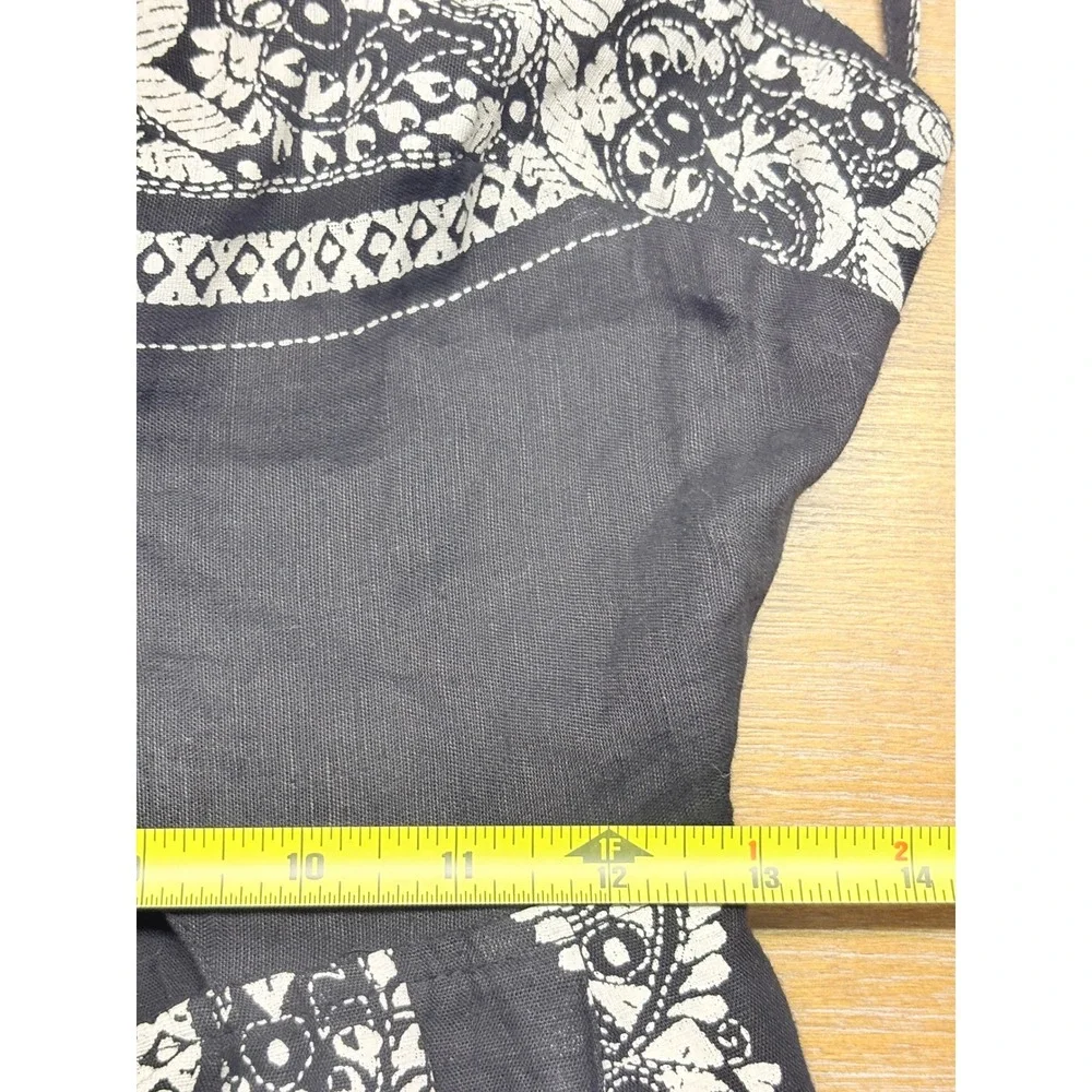 Free People Jumpsuit Linen Cotton Boho Wide Leg Black White Women Size 4 Bandana